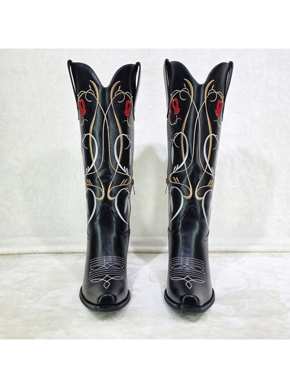 NIB Lily Bell Embroidery Country Western Cowgirl Calf Knee Boots Black - Picture 8 of 13